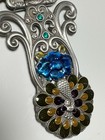 Vintage Style Peacock Enamel Folding Handheld Vanity Mirror Silver Tone Floral