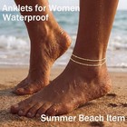 Gold Ankle Bracelets For Women Waterproof  Non Tarnish 14k Gold Plated Beaded Li