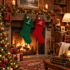 L r Monogram Personalized Embroidered Knit Christmas Stocking Green For Couples