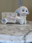 Vintage Baby Lamb Pulling Cart Ceramic Planter Nursery Pink Blue Sweetness