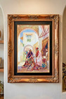 Vintage Middle Eastern Carpet Market Watercolor Painting Oriental Street Scene