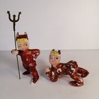 Vintage Lefton Little Boy Red Devil Pixie Set With One Pitch Fork