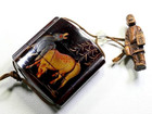 Inro Netsuke Japanese Antique Wooden Pill Case Lacquer Makie Horses And Willow