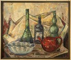 Vintage Original Still Life Painting Of Bottles - Ooak - Signed - Frame 28x32   
