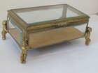 Estate Jewelry Casket Box Ormolu Gold Filigree Beveled Glass 4-sided Cherub Feet