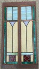 Antique Art Nouveau Stained Leaded Glass Window C 1900 Geometric Oak 12 5x25 5  