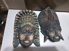 Pair Vintage Asian Javanese Carved And Painted Batik Masks