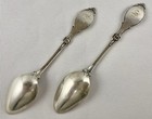 2 Hotchkiss   Schreuder Sterling Medallion 5    Coffee Spoons Circa 1867