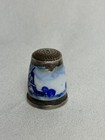 Vintage 935 Silver Guilloche Enamel Thimble Dutch Windmill Countryside Scene