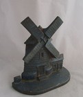 Antique Cast Iron Original Blue Paint Windmill House Figural Door Stop