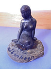 Vintage Little Mermaid Brass Statue On A Rock Copenhagen Denmark Souvenir