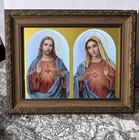 The Sacred Hearts Italian Print Mahogany Finish Framed Art Catholic Devotional