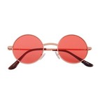 Retro Round Vintage Hippie Sunglasses Red Lens Metal Gold Frame Spring Hinge
