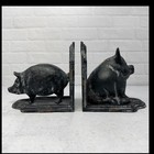 Cast Iron Pig Bookends Rustic Farmhouse Shelf Decor Black Book End Vintage Style