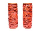 Carved Asian Dragon Resin Cylinders Pair Oriental Decor Vintage Style