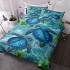 3 Piece Sea Turtle Duvet Cover Set Blue Ocean Watercolor Tropical Underwater