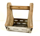 Vintage Small Rustic Wooden And Metal Caddy 7 25  H