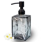 Gray Glass Soap Dispenser 13oz - Refillable Square Bottle With Rustproof Pump Fo
