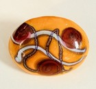 Old Medium Size Orange Glass Button  Stylized Floral   Goldstone Swirl Overlay    