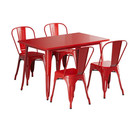 30  X 48  Rectangular Restaurant Table Standard Set With 4 Chairs Red Metal