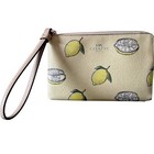 New Coach Corner Zip Wristlet Yellow Lemon Print Canvas Cbb80