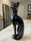 Vintage Mcm Black Cat Ceramic Statue Elegant Tall Figurine Yellow Eyes