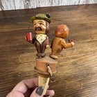 Vintage Carved Wooden Toasting   Cheers Couple Bottle Stopper Mechanical Cork