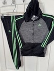 Adidas Youth Kid 7 Full Zip Track Suit Set Hood Black Heather Grey Green Nwot