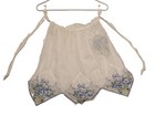 Vintage Sheer Half Apron Tieback With Pocket Blue Flower Print Embellished 