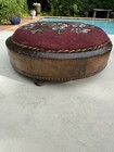 Pair Of Victorian Uk Embroidered And Beaded Footstools With Marquetry Border
