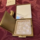 Vintage Compact Mirror W  Lipstick Holder Clear Rhinestone Glam Makeup Case