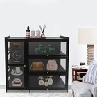 For Entryway Bamboo Display Cabinet Storage Cabinet With Doors Black Showcase