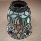 Vintage Tiffany Style Stained Glass Lamp Shade Floral Leaf Jeweled 2 fitter 5 5   