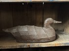 Vintage Canvas Black Duck Decoy  Knotts Island  Nc Carved Wood Head 