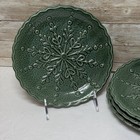 Potter s Studio Snowflake Salad Plates 7 5  Holiday Green Ceramic Set Of 4 New 