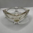Vintage Retro Clear Glass Ashtray Claw Footed Heavy Square Mid Century Art Deco 