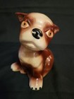 Vintage Ceramic Bulldog Planter Brown   Cream 5  Tall Puppy Dog Holder