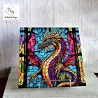 Stained Glass Dragon Art Mural Dragon Figure On Glass Goth Decor Dragon Decor