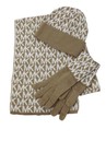 Michael Kors Mk Repeat Logo Knit Scarf Hat   Gloves Boxed Set In Camel cream New