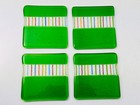Vintage Hand Blown Art Glass Coasters Set Green Stripe 4 x4  Barware  4pc 