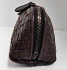Bottega Veneta Pouch Intrecciato Woven Leather Purse Make Up Bag Dark Brown