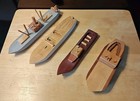  4  Vintage Folk Art Toy Handmade Wooden Model Boats - Tugboat  Speed  Fishing  
