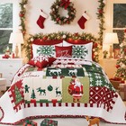 Christmas Quilts Set Queen Size 5 Piece Patch Bedding Set Reversible  106 x96  