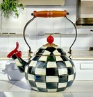 Mackenzie-childs Courtly Check Tea Kettle Whistling 2 Qt  New No Box