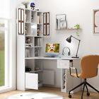 L-shaped Corner Computer Desk Study Table W drawers   Bookshelf For Home Office