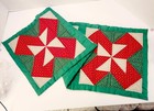 Vtg Handmade Quilted Calico Farmhouse Christmas Table Runner 4 Points 14  X 40 