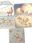 Vintage Lot-4 New Baby Birth Announcement Greeting Cards Stork 1940 s Pink Blue