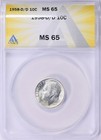 Error variety  1958 D d Roosevelt Dime Anacs Ms65   