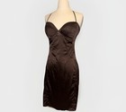 Women s Vintage Brown Espresso Satin Bodycon Evening Cocktail Slip Dress Sz S