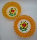 Vintage Plastic Kitchen Basket  Retro Mod Orange Daisy Flower  Hong Kong Round